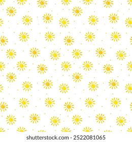 Cute sun icon seamless pattern. Summer background. Vector illustration