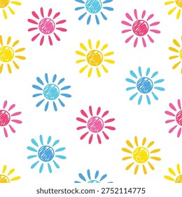 Cute sun icon seamless pattern. Summer background. Vector illustration