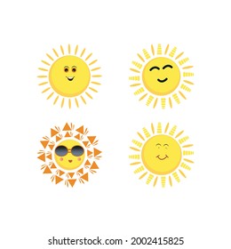 Cute Sun Icon Vector Set Funny Suns