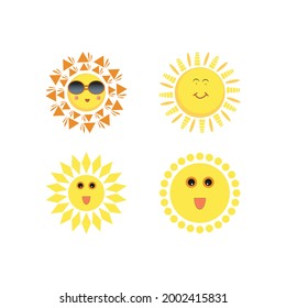 Cute Sun Icon Vector Set Funny Suns