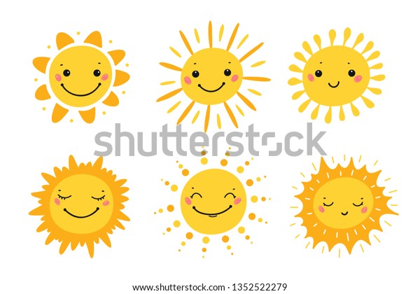 Cute Sun Icon Vector Set Hand Stock Vector (Royalty Free) 1352522279