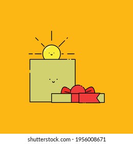Casilla de regalo de sol lindo. Ilustración. moderno icono del vector de comida simple, símbolo gráfico plano en estilo de diseño plano a la moda. fondo de pantalla. pantalla de bloqueo. patrón. de la ventana de fondo. fondo.