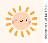 Cute sun isolated on a white background. Vector hand-drawn illustration in flat style. Perfect for decorations, logo, various designs.