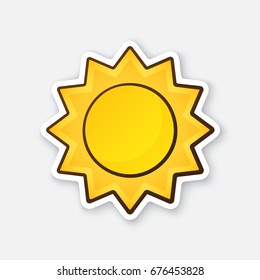 Cute sun isolated on white background. Vector illustration. Weather symbol. Sticker in cartoon style with contour