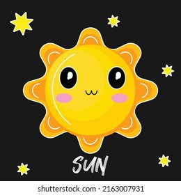 Cute sun, Jupiter and saturn cute planet illustration for kids Educational