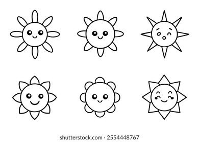 Cute Sun Line Art Bright Sunny Day Design