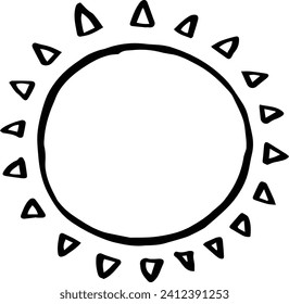 Cute sun monochrome hand drawn illustration material