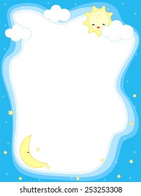 Cute sun and moon border / frame / background for greeting cards / invitations