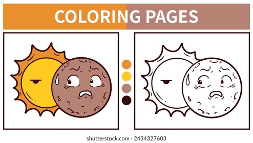 Cute sun and moon coloring pages for kids vector illustration