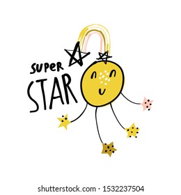 Sol suave en el fondo del espacio. Es bueno para tarjetas, afiches, banners y otros diseños gráficos y web. Diseño infantil.