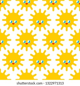 Cute Sun pattern. funny sunlight cartoon style background. Baby cloth texture. kids character. Childrens style. 