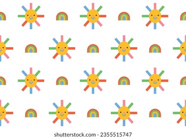 Cute sun and rainbow pattern design. Vector illustration.