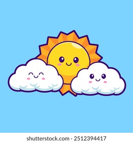 Linda salida del sol con ilustración de Vector de dibujos animados de nube. Concepto de icono de objeto de Naturaleza Vector de Premium aislado. Estilo plano de la historieta