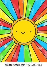 Cute sun sends positive energy. Vector