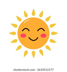 Cute sun with a smile on a white background