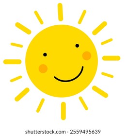 Cute sun with smile for sticker or design element. Smiling sun doodle art.