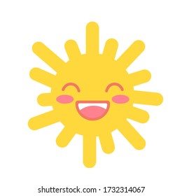Cute sun smiling on a white background. Flat design. Vector illustration