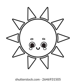 Sol bonito sorrindo sol vetor ilustração coloração página isolada no fundo branco
