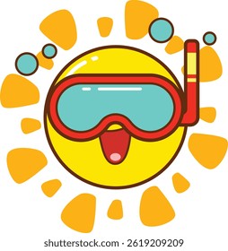 Cute Sun Snorkeling Cartoon – Summer Adventure Beach Vacation Vector Illustration