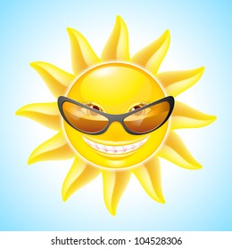 Cute Sun with Sunglasses. Cartoon Character for design