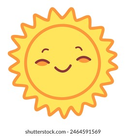 Cute sun. Sunshine emoji, cute smiling face. Vector illustration isolated on white background
