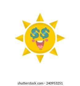Cute sun. Vector illustration of funny sky object.