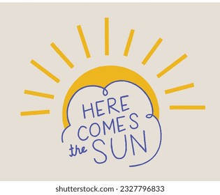 Cute sun vector illustration. Love to smile typography card for your design. Bright and beautiful cartoon illustration with letters and sun.