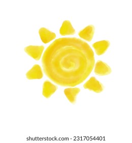 Cute sun watercolor isolated on white background vector illustration.