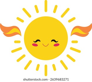 A cute sun with wings, exuding warmth and happiness, ideal for cheerful, sunny day, and playful weather-related designs.