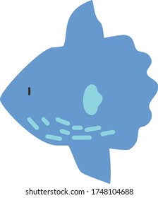 Cute sunfish Cartoon, Vector illustration sunfish on a white background. Drawing for children