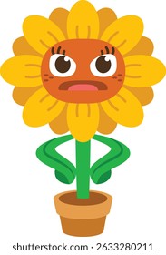 cute sunflower character cartoon angry expression position of both hands on waist