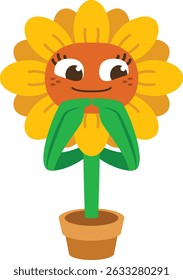 cute sunflower character cartoon shy expression playing with both fingers
