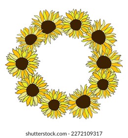 Decoración de girasol para la decoración superficial. Elementos vectoriales florales dibujados a mano