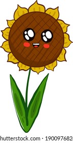 Cute sunflower with a face, illustration, vector on a white background.