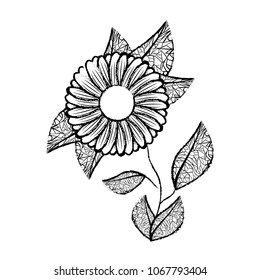 cute sunflower flower with leafs decorative