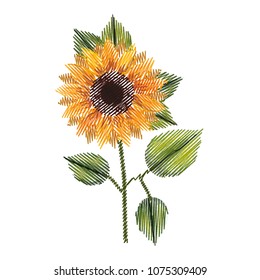 cute sunflower flower with leafs decorative