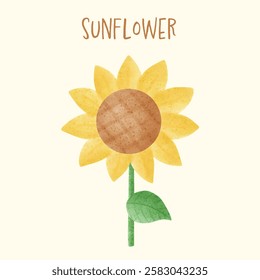 cute sunflower, hand drawn, watercolor