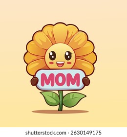 Cute Sunflower for Mom: A charming cartoon sunflower radiates with happiness.