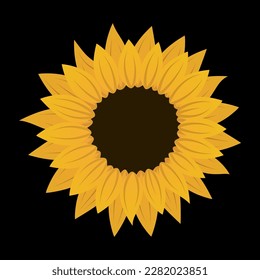 Cute sunflower on black background. Isolated vector illustration. Summer yellow orange flower art