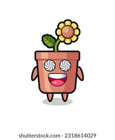 cute sunflower pot character with hypnotized eyes , cute style design for t shirt, sticker, logo element