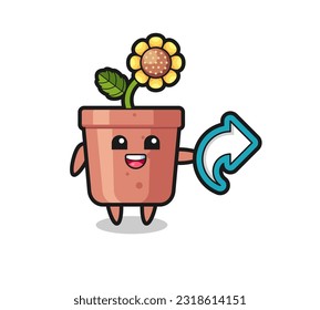 cute sunflower pot hold social media share symbol , cute style design for t shirt, sticker, logo element