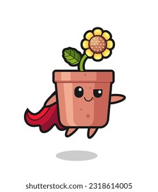 cute sunflower pot superhero character is flying , cute style design for t shirt, sticker, logo element
