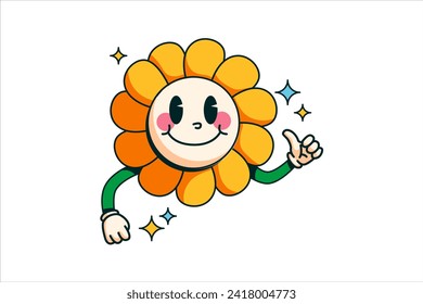 Cute Sunflower Retro Sticker Design