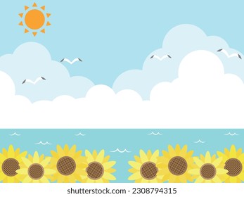 Cute Sunflower and Sea Background Illustration