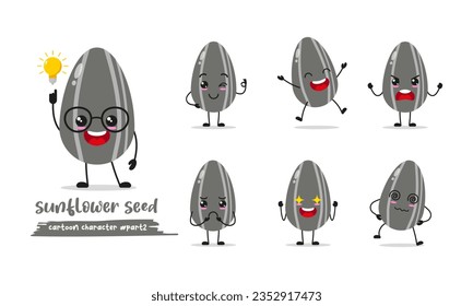 cute sunflower seed cartoon with many expressions. food different activity pose vector illustration flat design set.