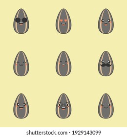 Cute sunflower seeds. Cartoon characters with expression,Cute Organic Sunflower Seed Character Illustration In Isolated color Background