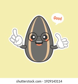 Cute sunflower seeds. Cartoon characters with expression,Cute Organic Sunflower Seed Character Illustration In Isolated color Background