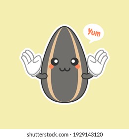 Cute sunflower seeds. Cartoon characters with expression,Cute Organic Sunflower Seed Character Illustration In Isolated color Background