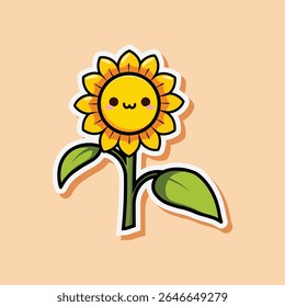 Cute sunflower vector illustration with funny expression