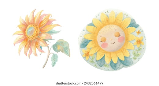 cute sunflower watercolour vector illustration
